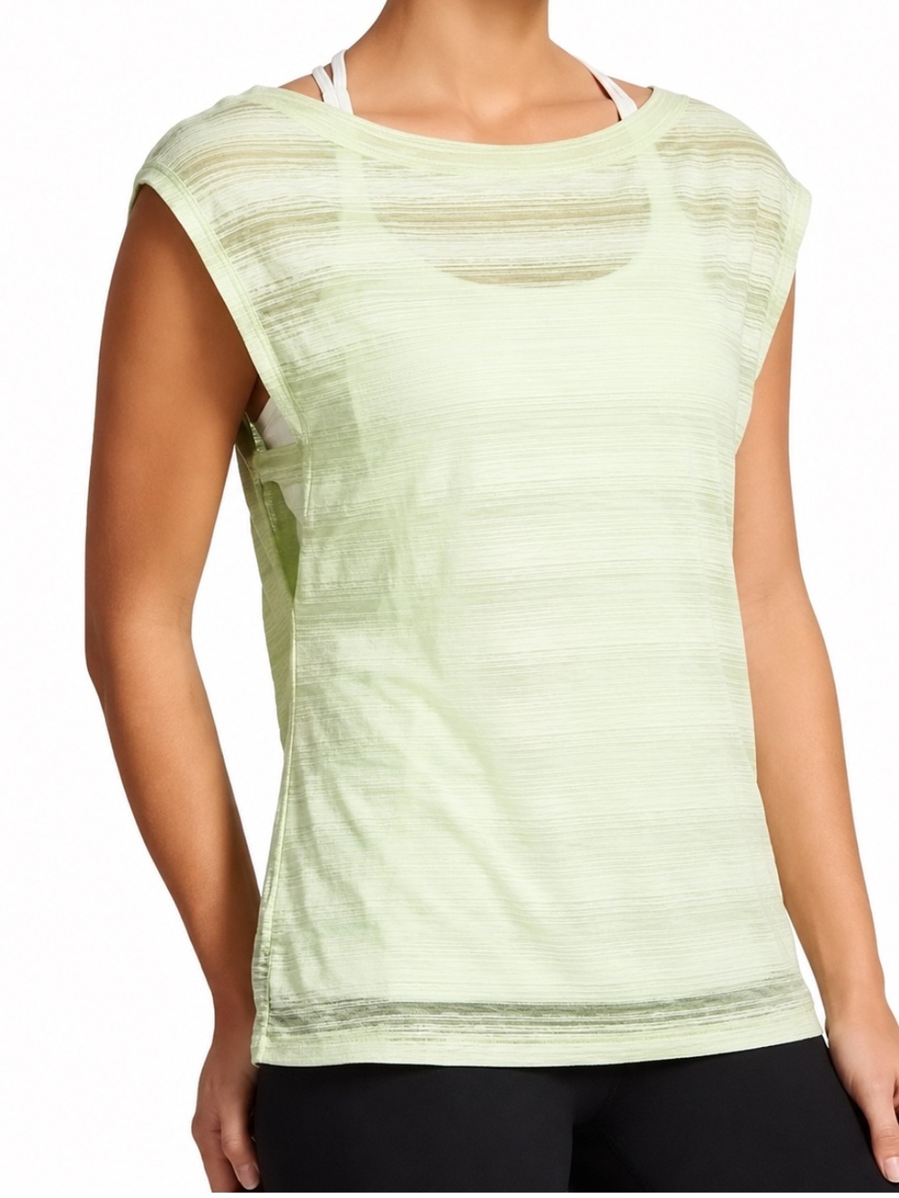 NWT Athleta Sheer Striped Top Wasabi Green XL Yoga